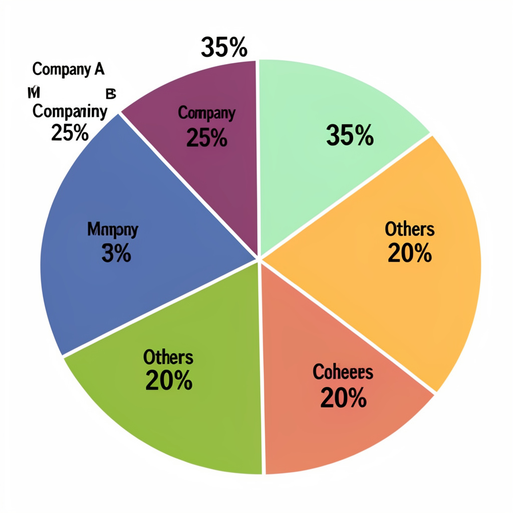 A pie chart showing market share: Company A 35%, Company B 2