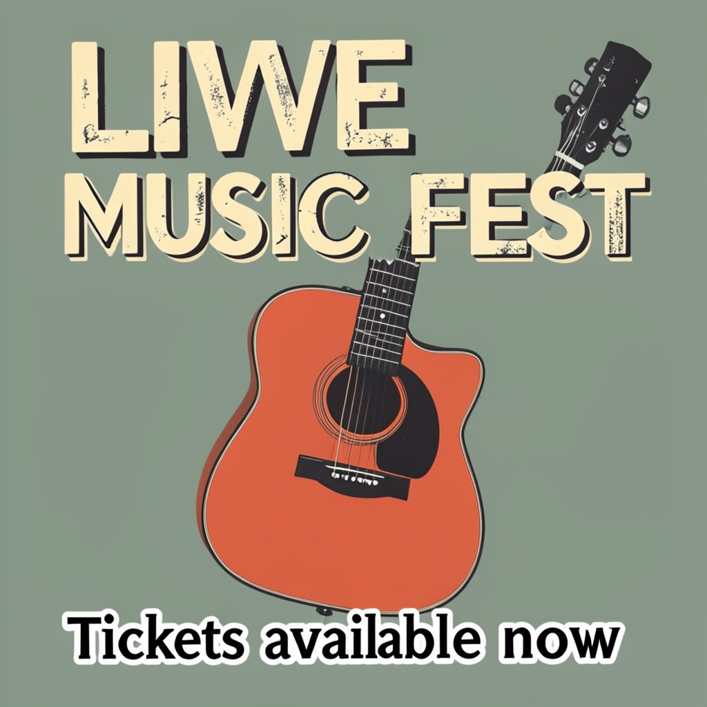 An event poster featuring a guitar illustration, the headlin