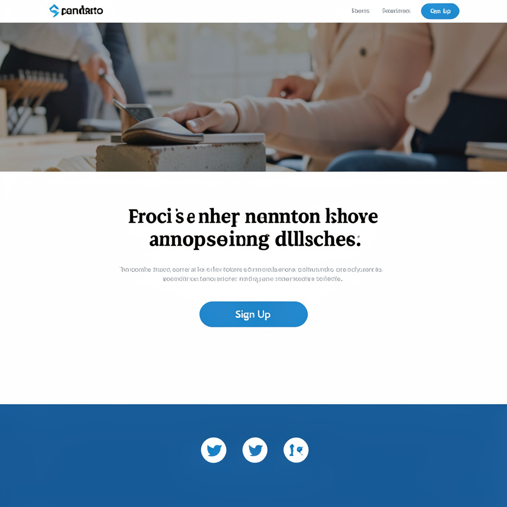 A landing page design with a hero header image at the top, a