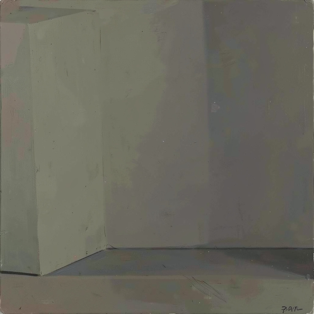 A still life painted in anxious minimalism — sparse composit