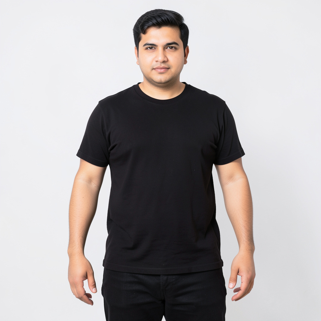 A person standing with both hands visible at their sides, fi