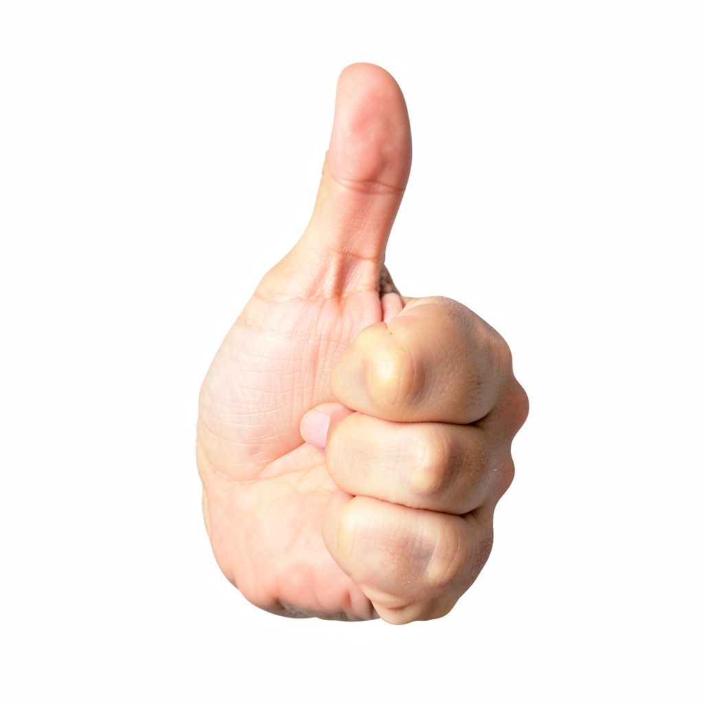 A hand giving a thumbs-up with four fingers curled and thumb