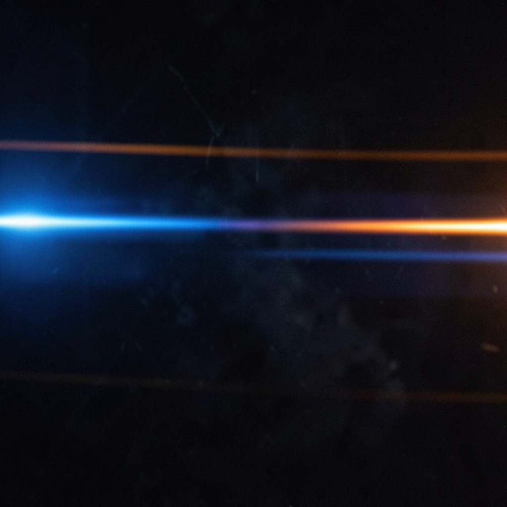 A cinematic frame with blue and orange anamorphic lens flare