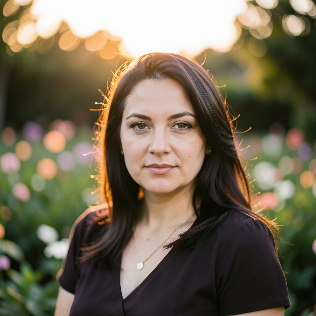 A portrait shot at 85mm f/1.4 with creamy bokeh background, 
