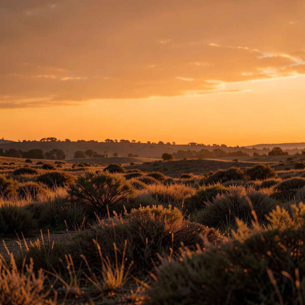 A landscape photograph bathed in golden hour light — long wa