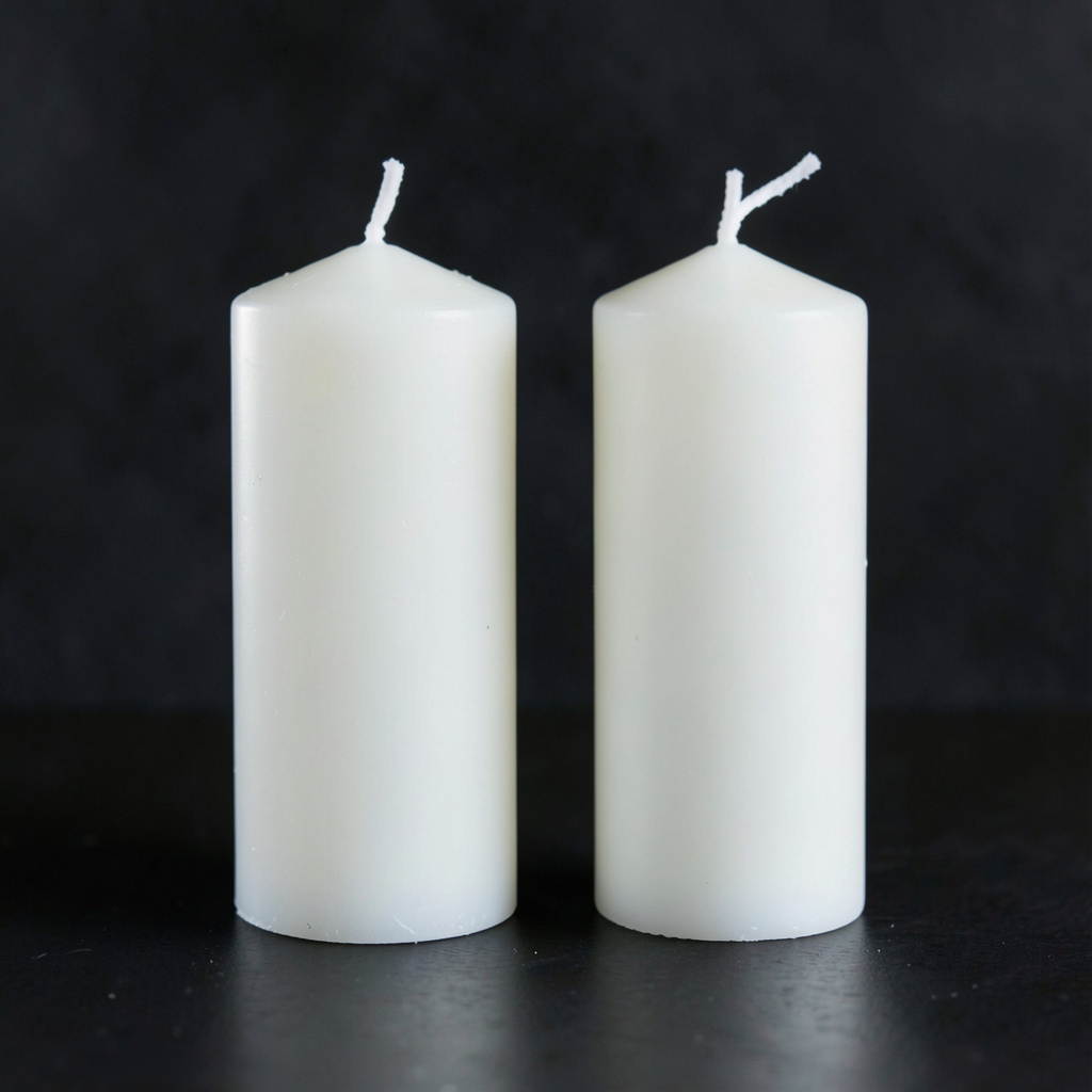 Exactly 4 white candles standing on a dark surface