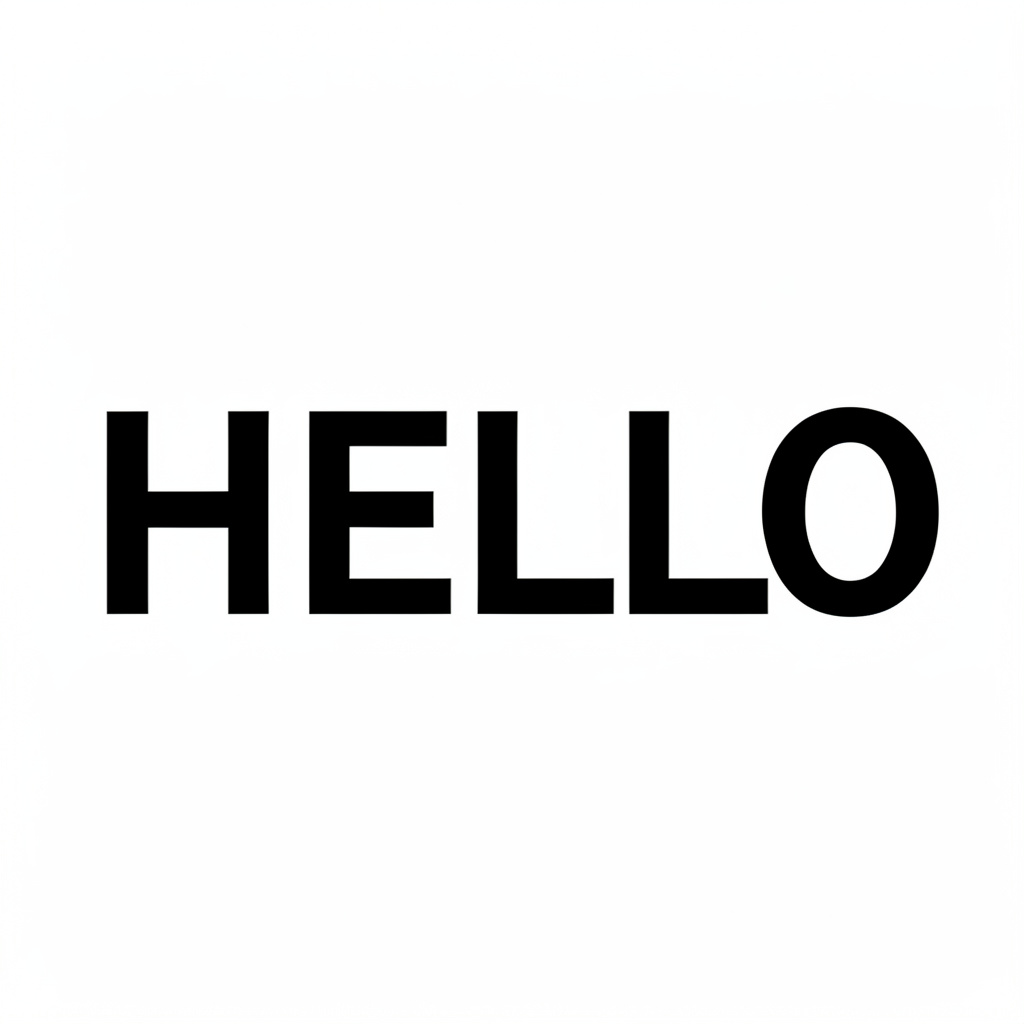 A single large word 'HELLO' centered on a white background
