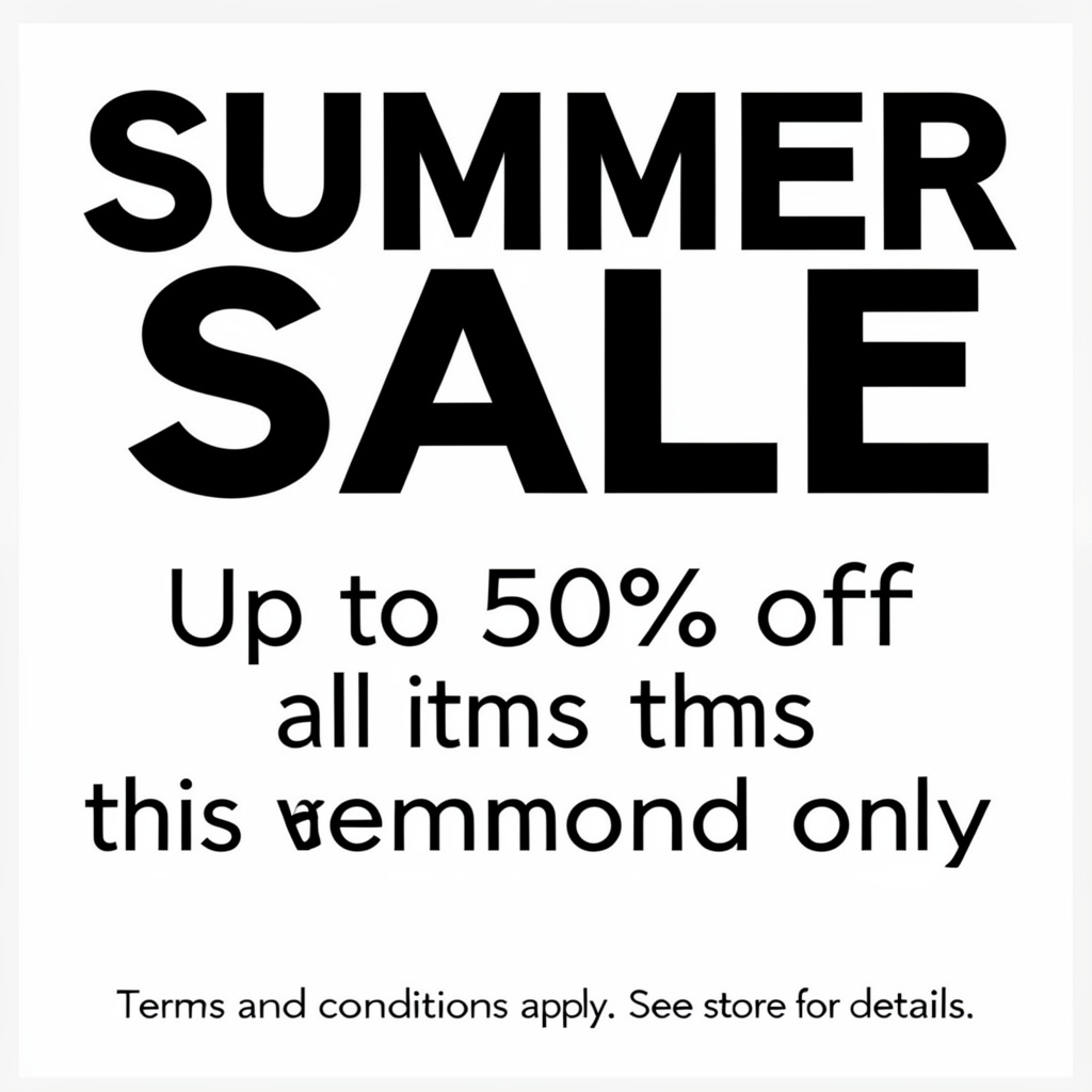 A poster with headline 'SUMMER SALE' in large bold text, bod