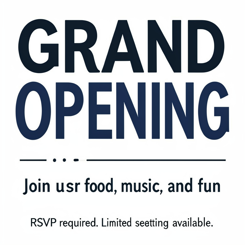 A flyer with large title 'GRAND OPENING', subtitle 'Join us 
