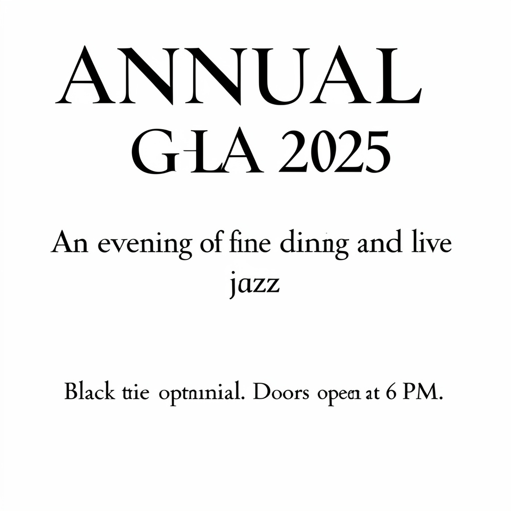 An event banner with headline 'ANNUAL GALA 2025' at the top 