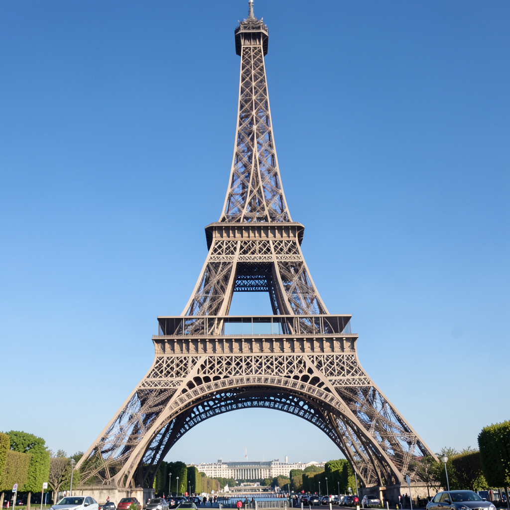 The Eiffel Tower in Paris on a clear day, architecturally ac