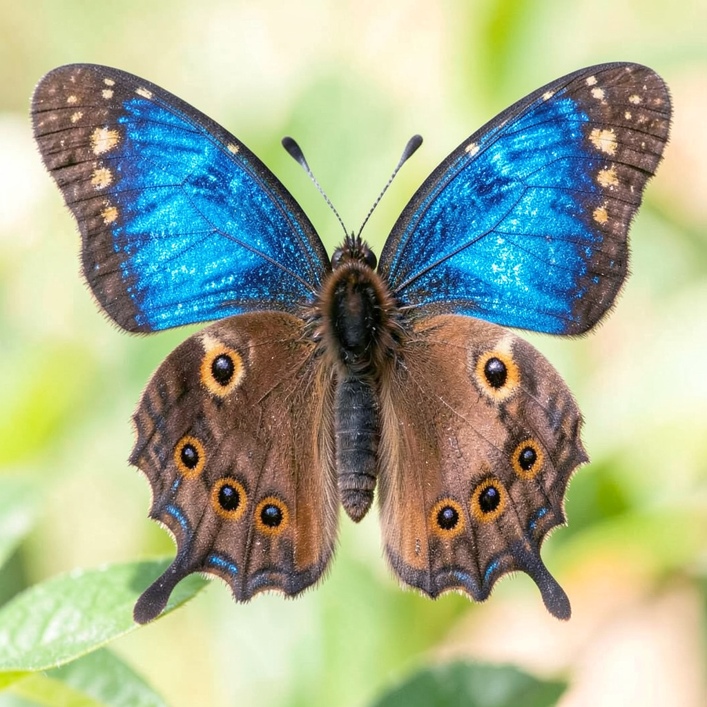 A Morpho menelaus butterfly with accurate iridescent blue do