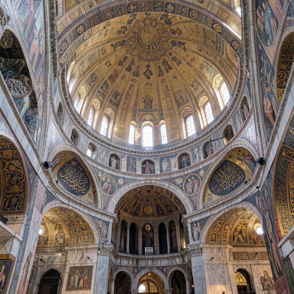 The Hagia Sophia interior showing the massive central dome, 
