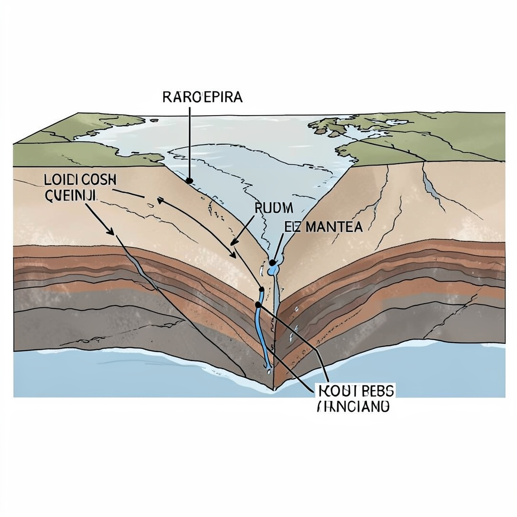 A cross-section showing tectonic plates at a convergent boun
