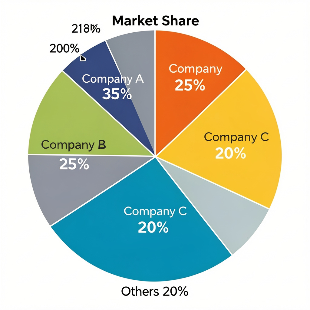 A pie chart showing market share: Company A 35%, Company B 2