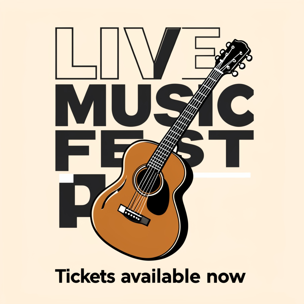 An event poster featuring a guitar illustration, the headlin