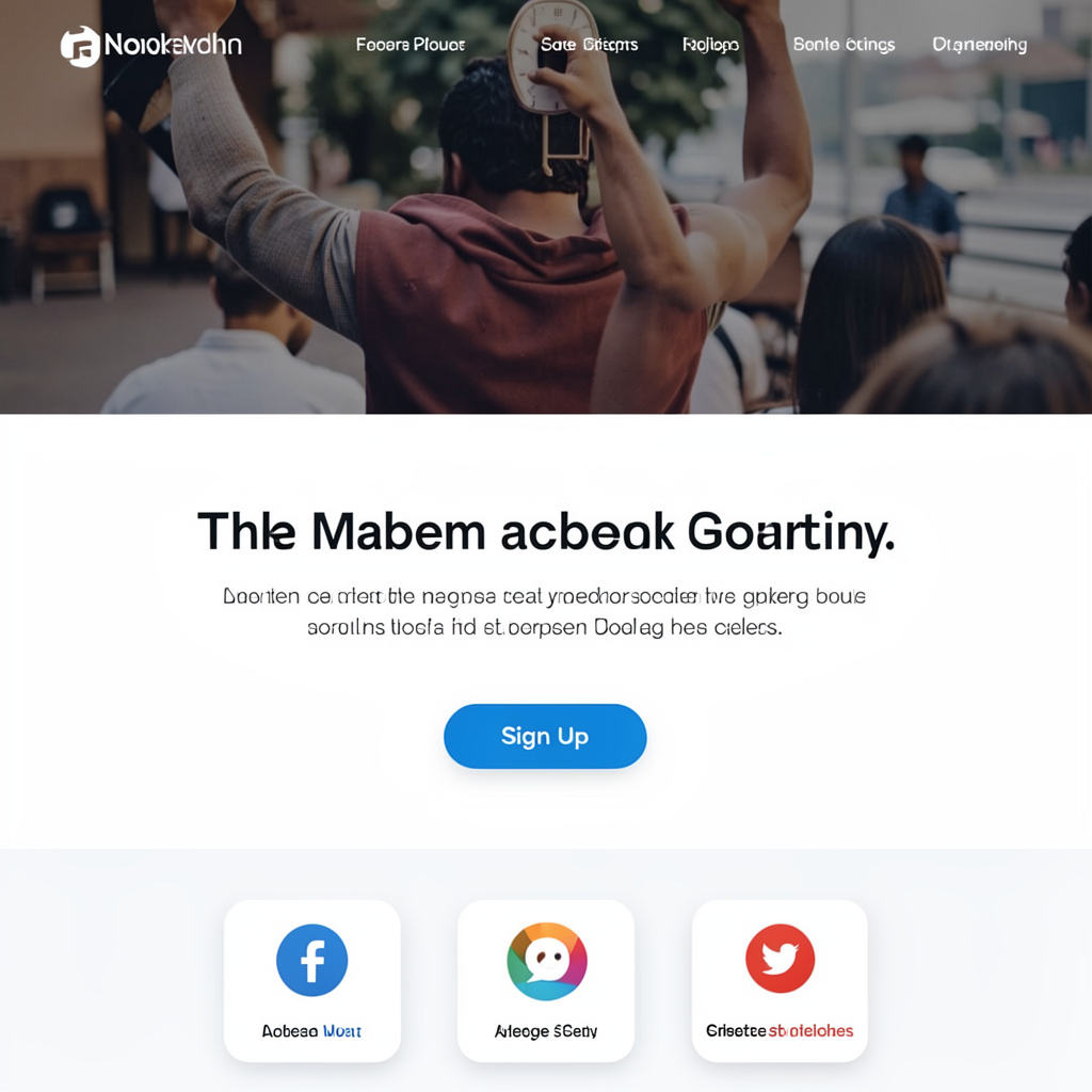 A landing page design with a hero header image at the top, a