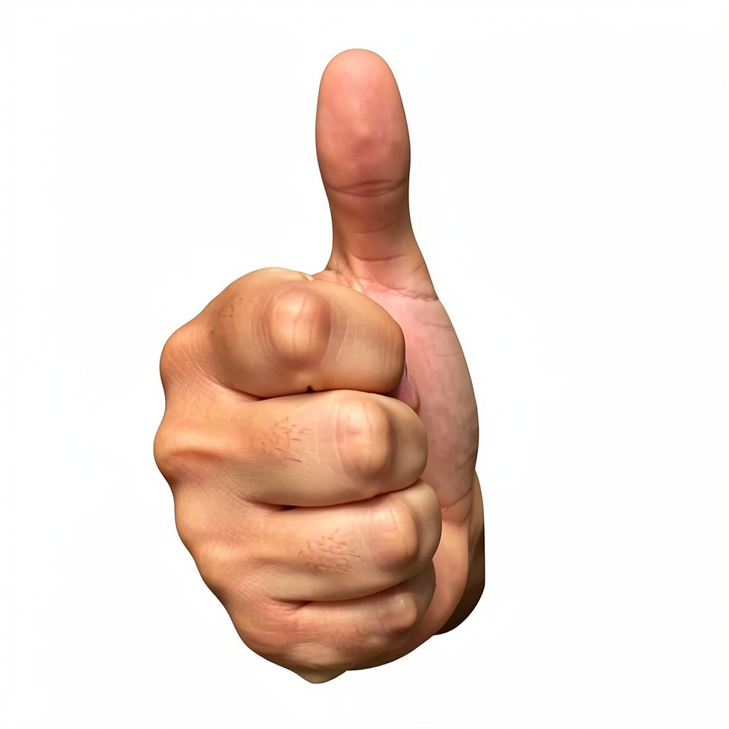 A hand giving a thumbs-up with four fingers curled and thumb