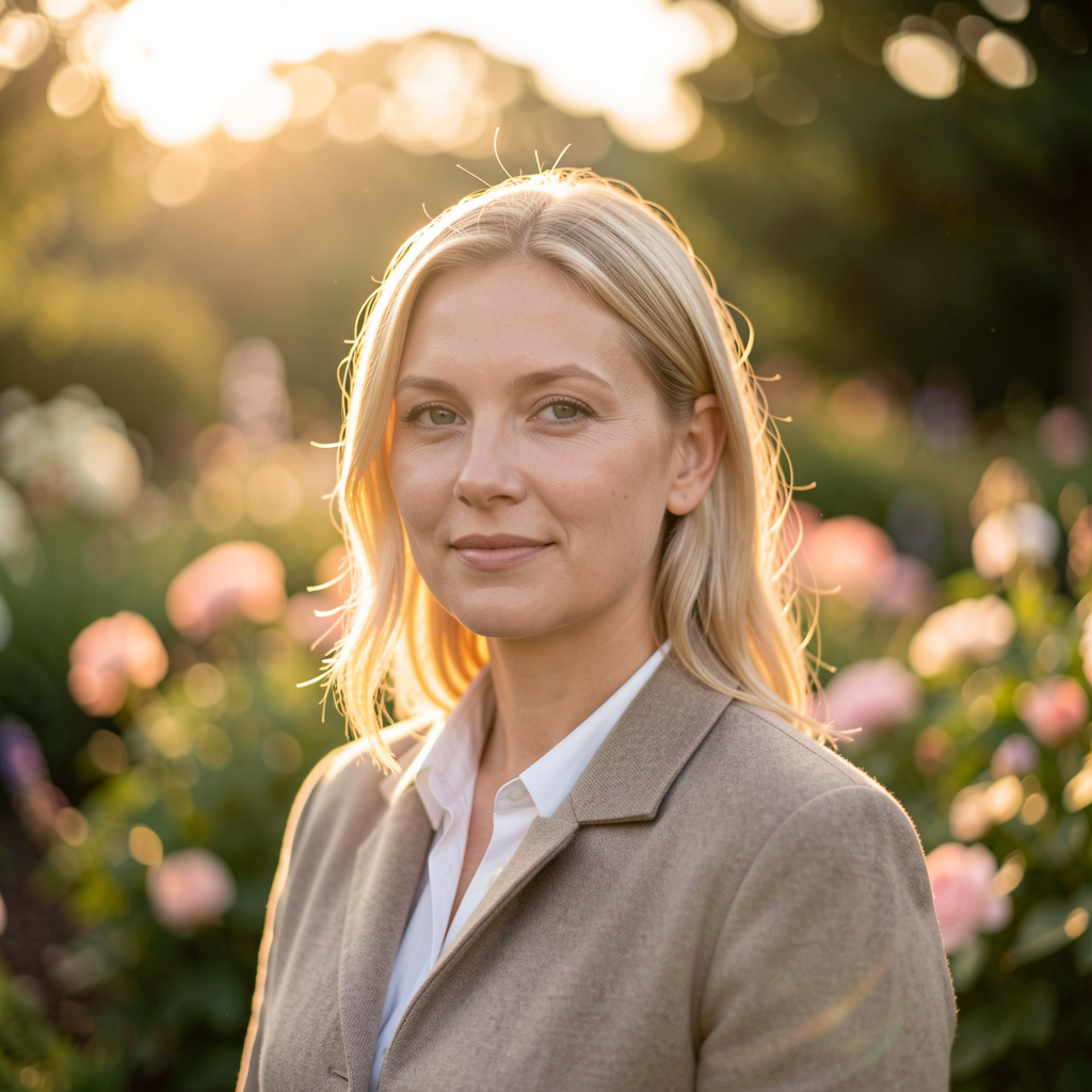 A portrait shot at 85mm f/1.4 with creamy bokeh background, 