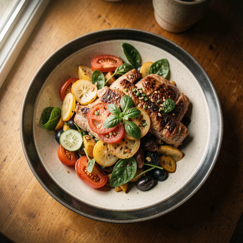 A food photograph shot from above at 35mm f/2.8 with natural