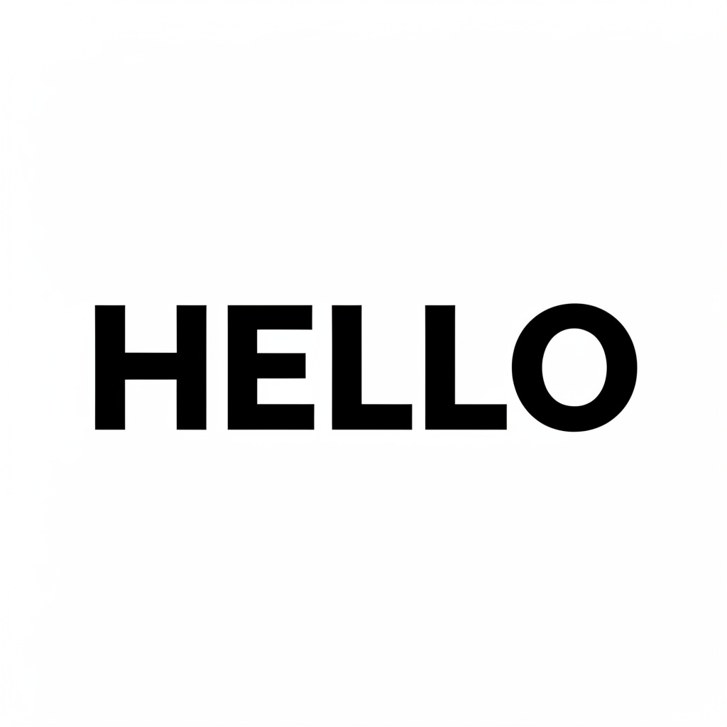 A single large word 'HELLO' centered on a white background
