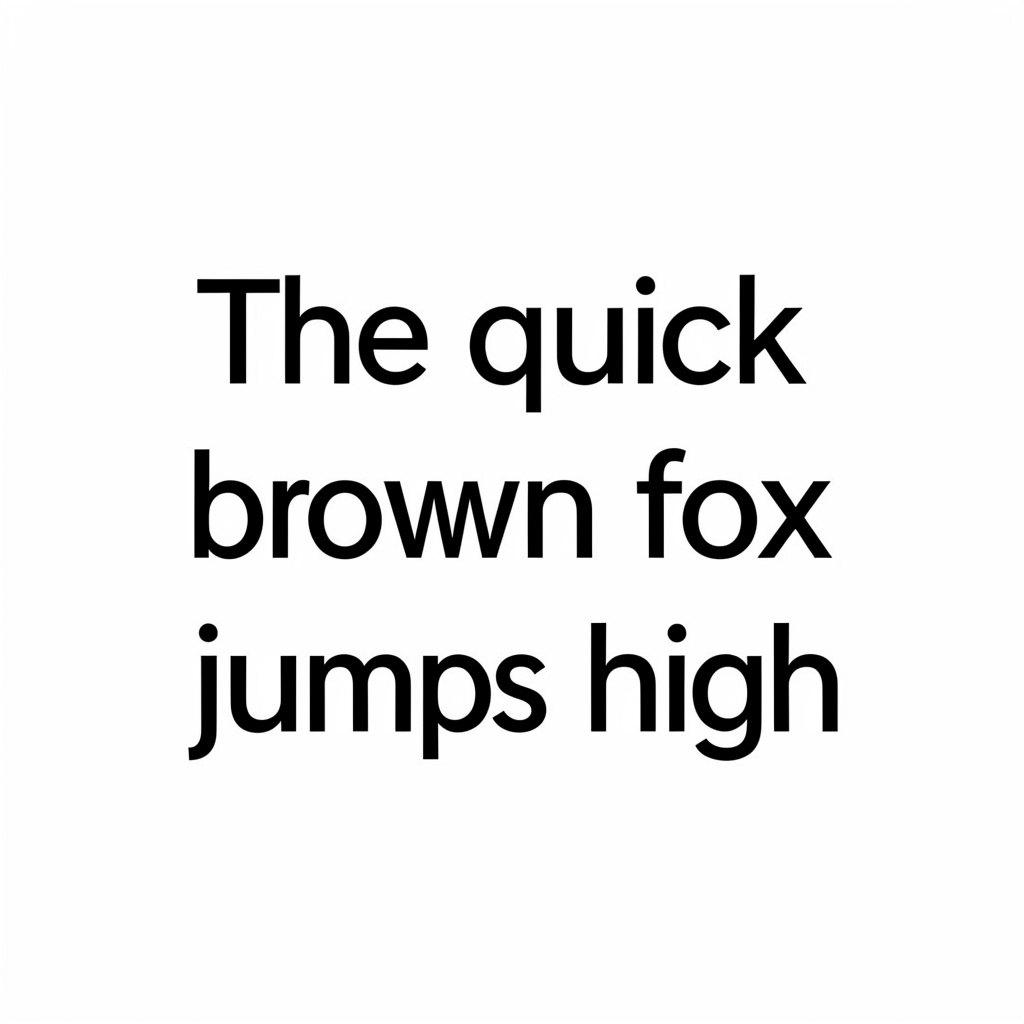 The sentence 'The quick brown fox jumps high' in clean black