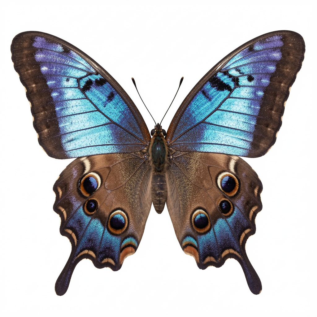 A Morpho menelaus butterfly with accurate iridescent blue do