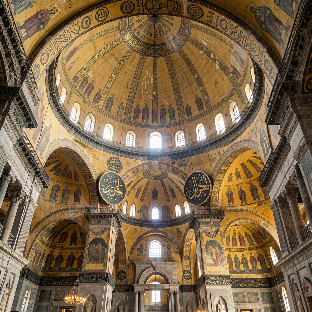 The Hagia Sophia interior showing the massive central dome, 