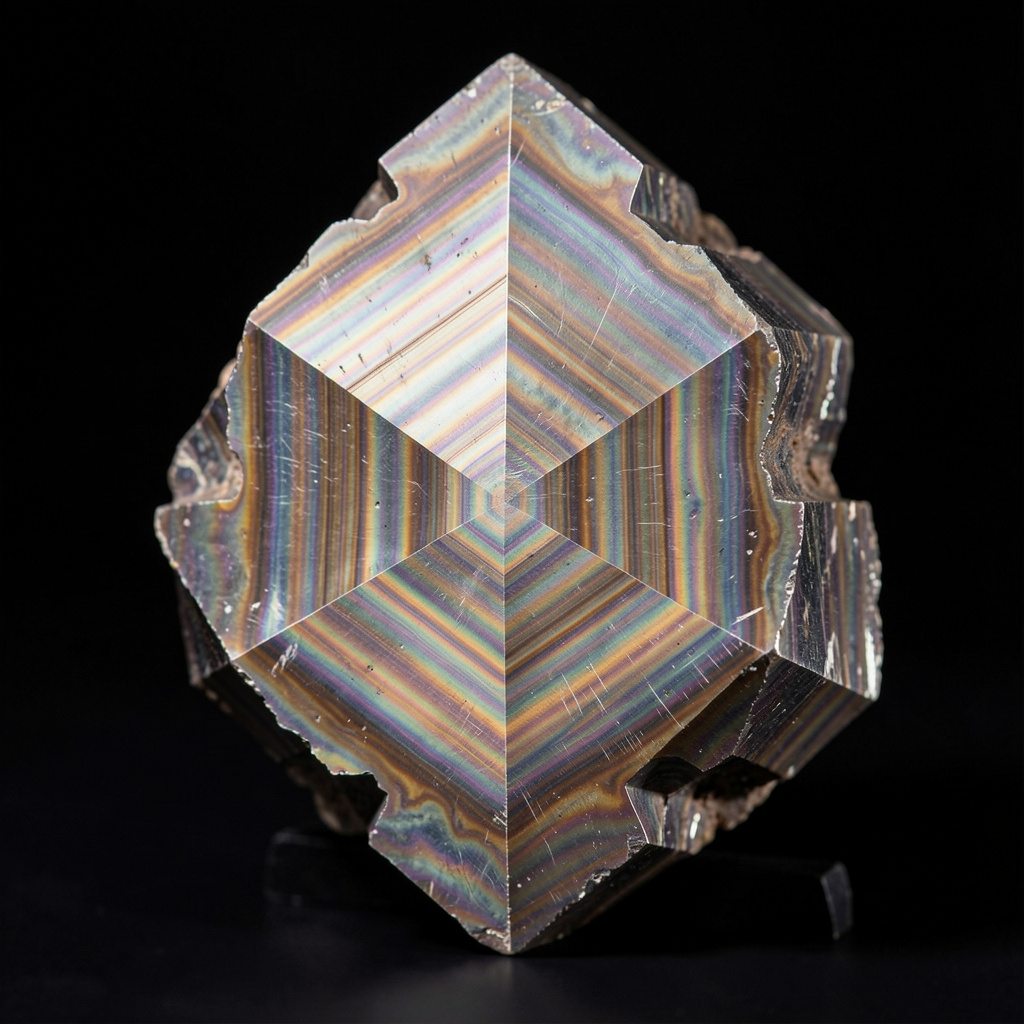 A specimen of bismuth crystal showing accurate iridescent ox