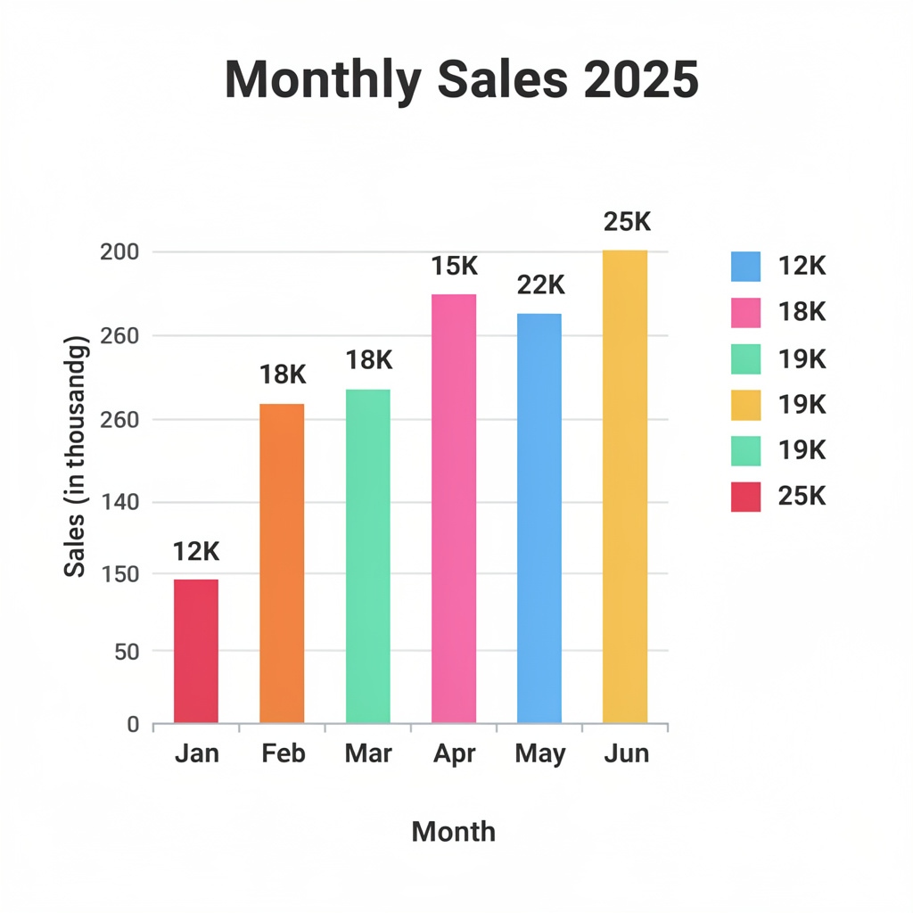 A bar chart showing monthly sales for January through June w