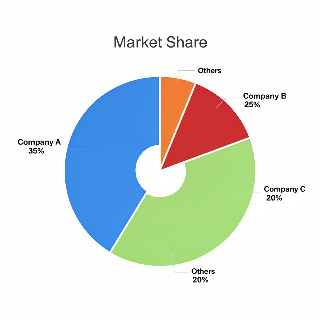 A pie chart showing market share: Company A 35%, Company B 2