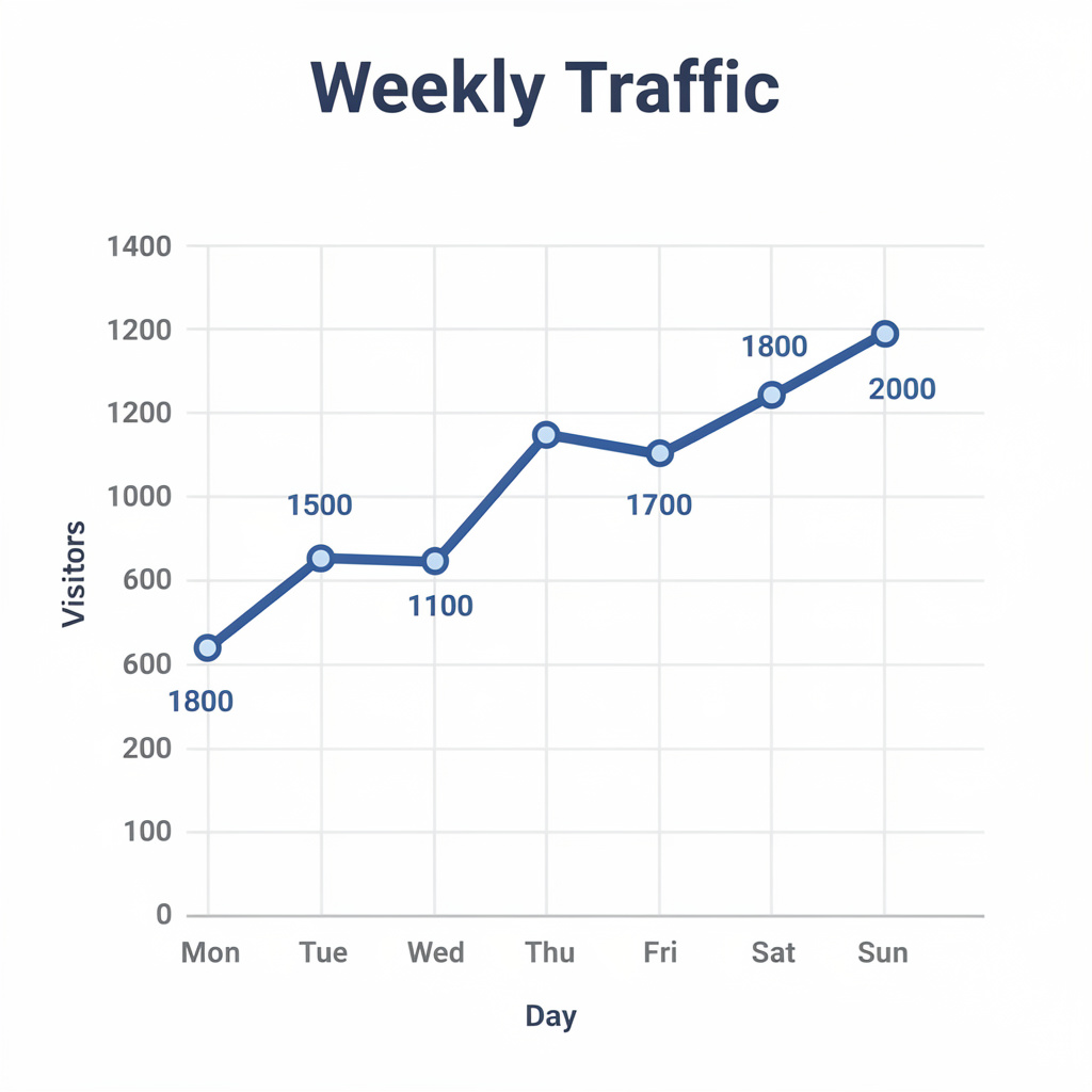 A simple line graph showing daily website visitors over one 