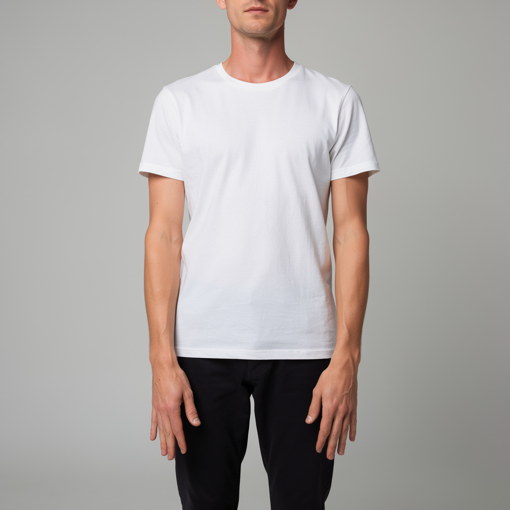 A person standing with both hands visible at their sides, fi