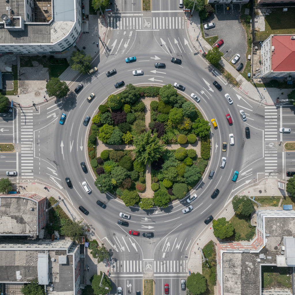 An aerial bird's-eye view looking straight down at a traffic
