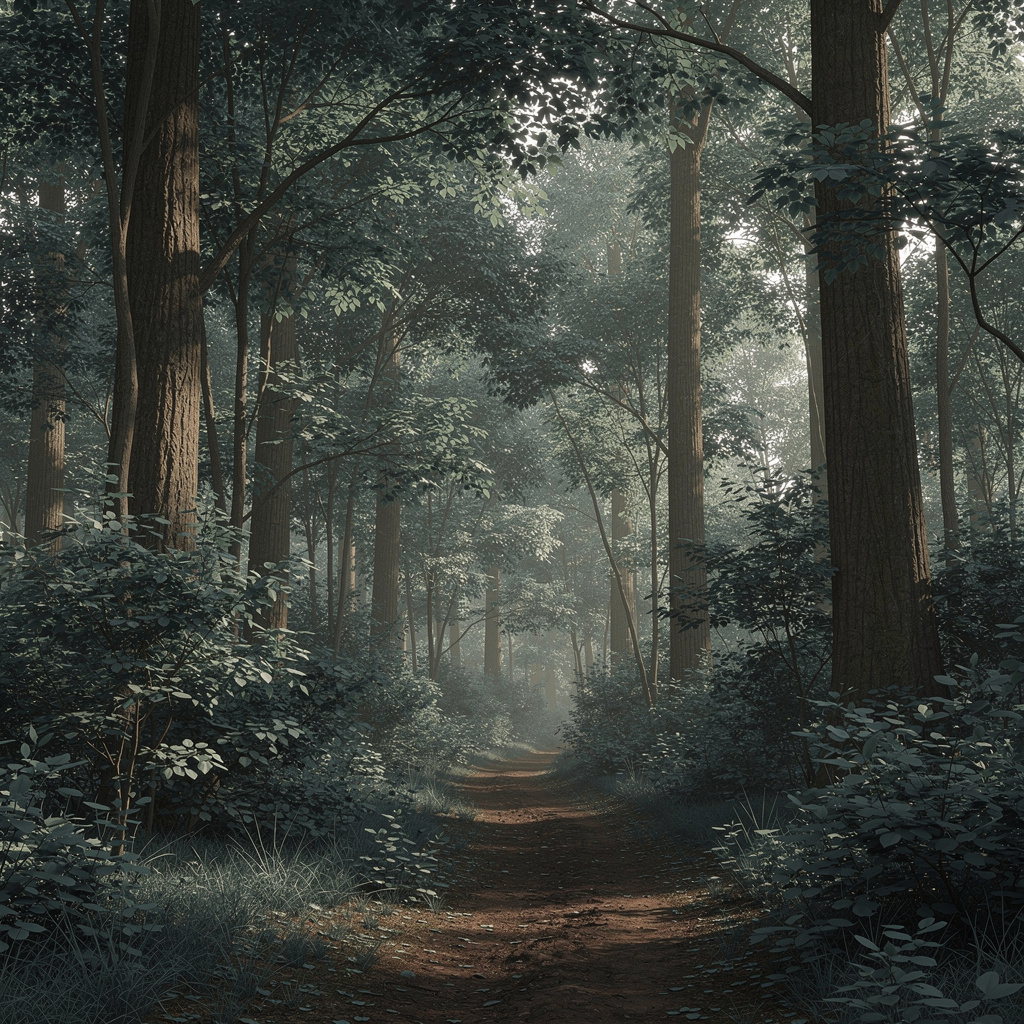 A forest scene where the foliage is precisely #2D5F2D (dark 