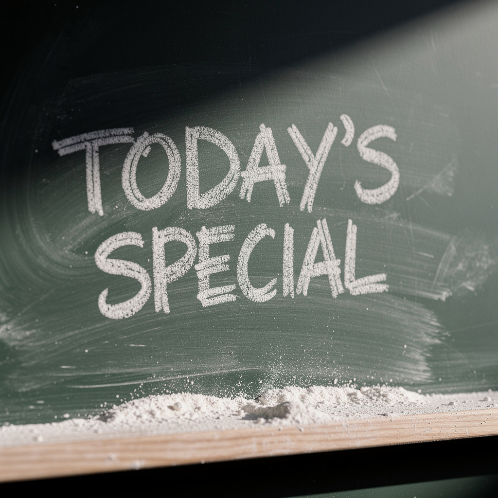 The phrase 'TODAY'S SPECIAL' written in white chalk on a dar