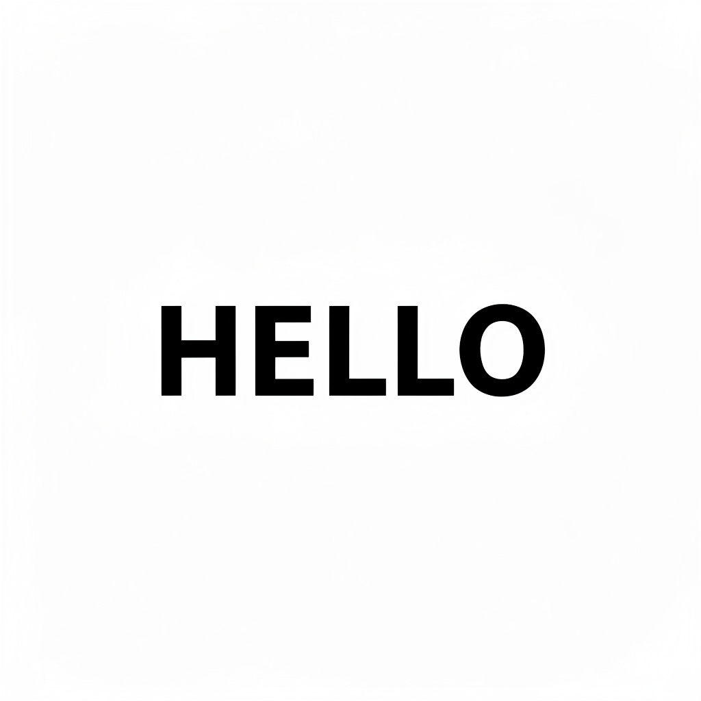A single large word 'HELLO' centered on a white background