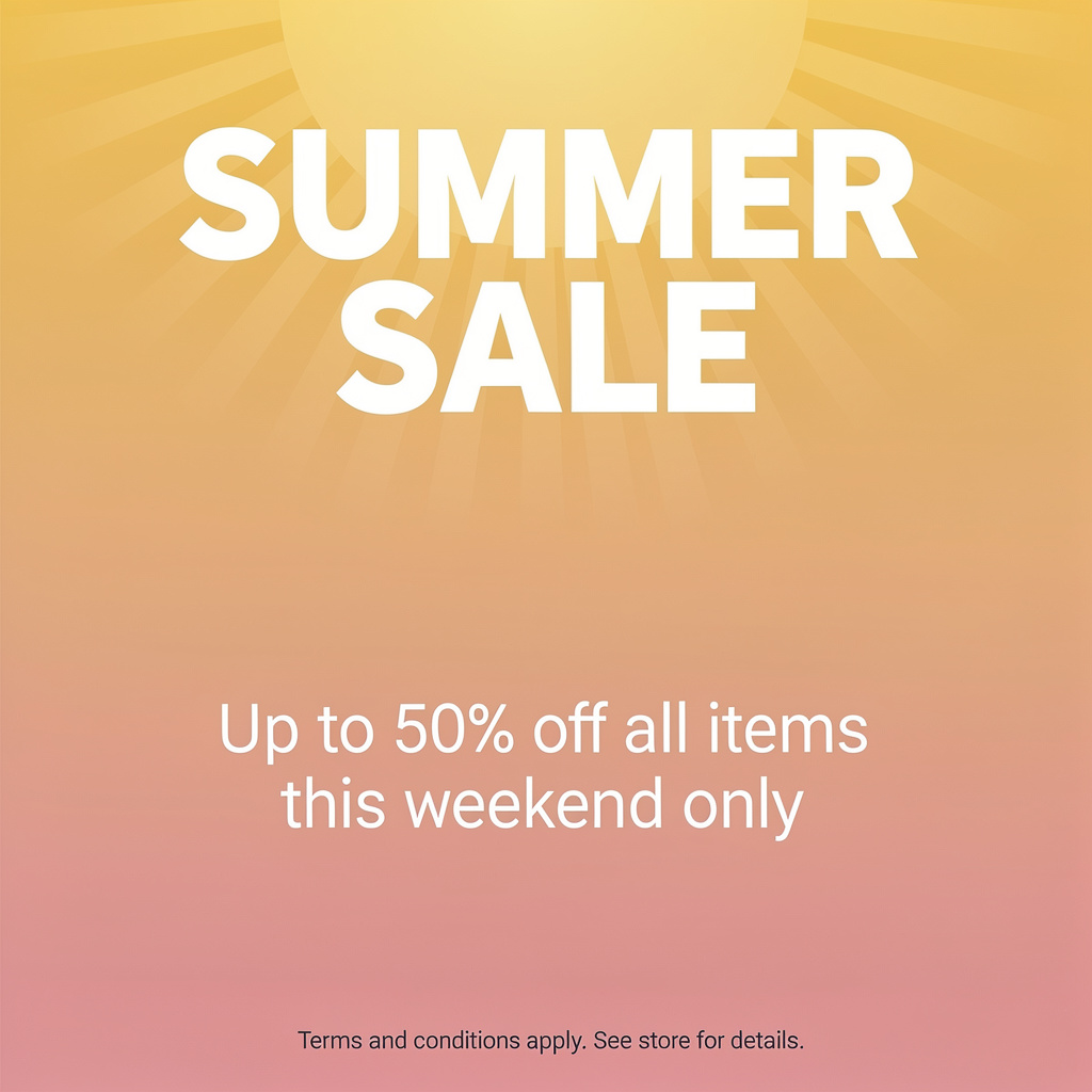 A poster with headline 'SUMMER SALE' in large bold text, bod