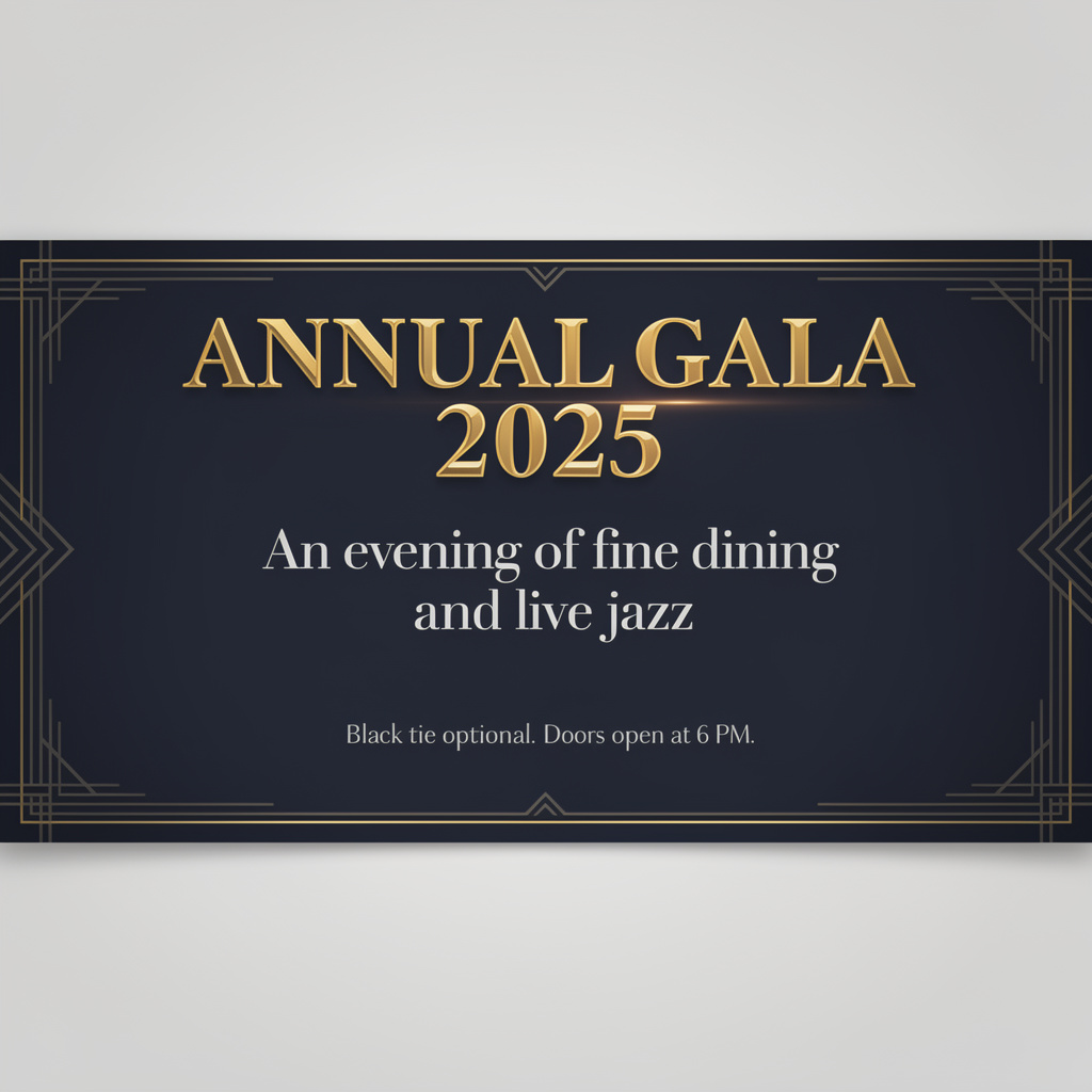 An event banner with headline 'ANNUAL GALA 2025' at the top 