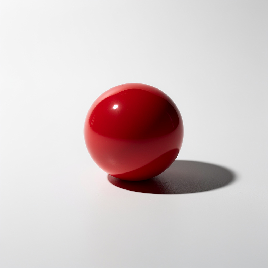 A red sphere on a white surface with a single shadow cast to