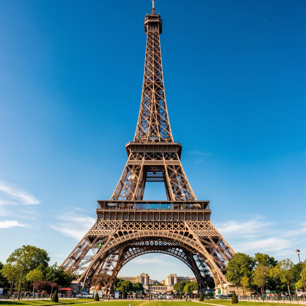 The Eiffel Tower in Paris on a clear day, architecturally ac