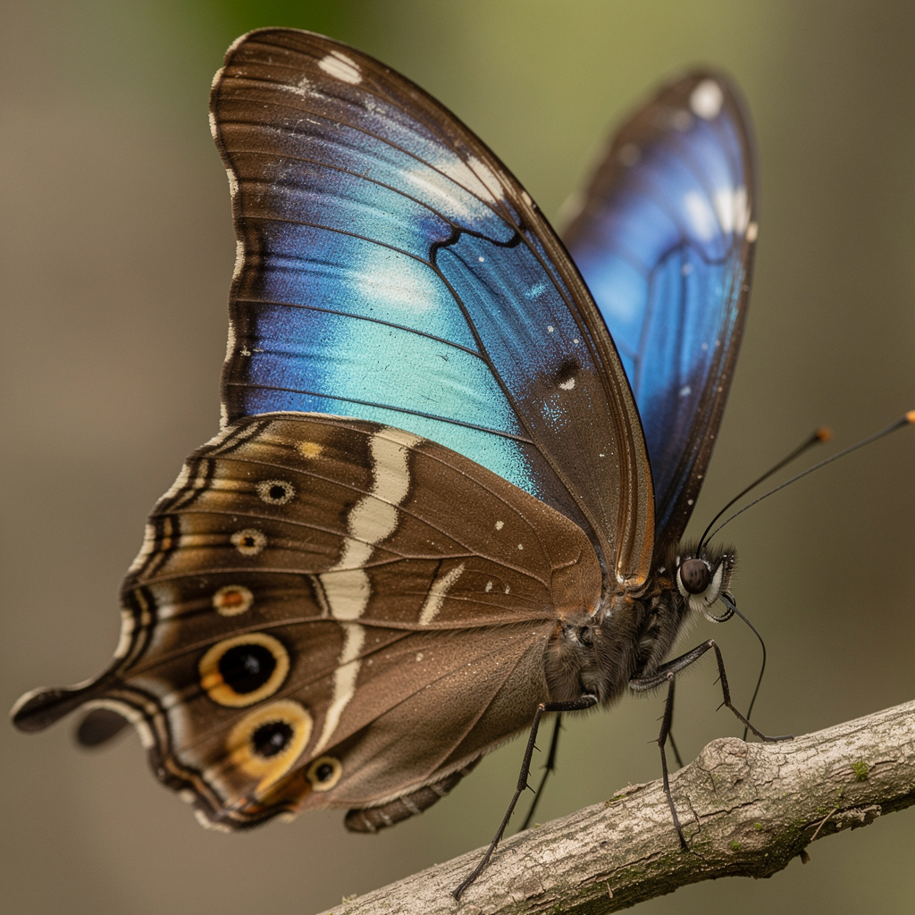 A Morpho menelaus butterfly with accurate iridescent blue do