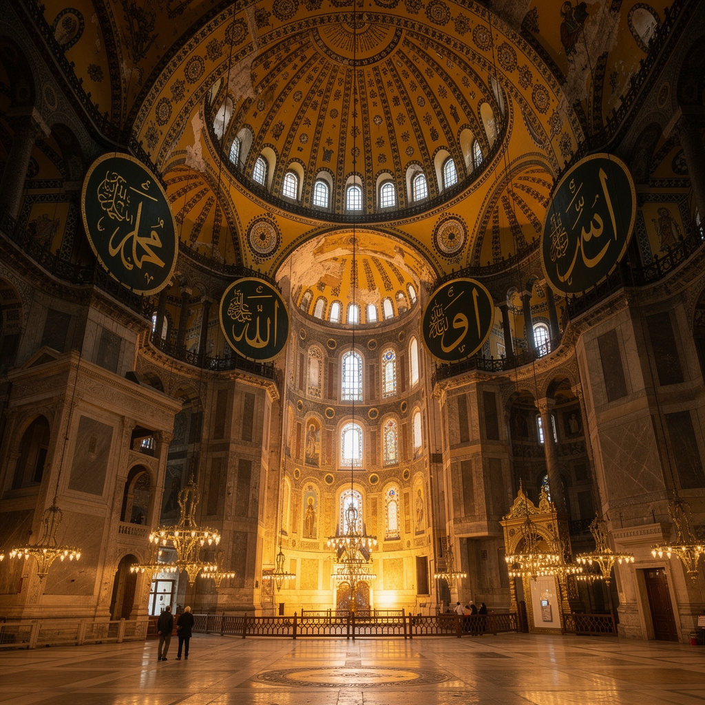 The Hagia Sophia interior showing the massive central dome, 