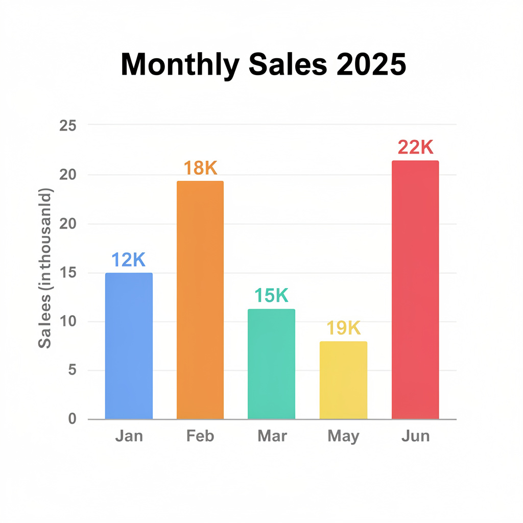 A bar chart showing monthly sales for January through June w