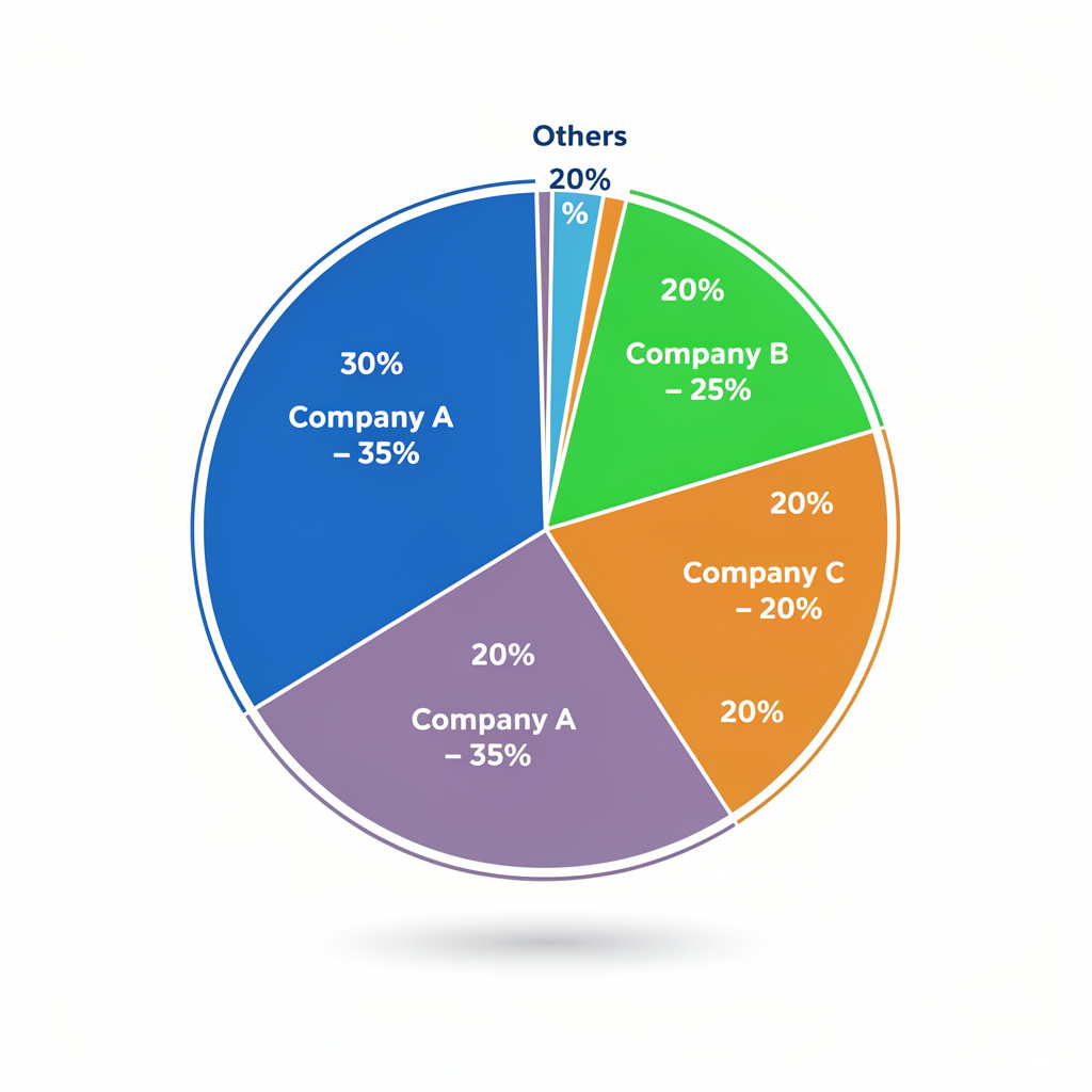 A pie chart showing market share: Company A 35%, Company B 2