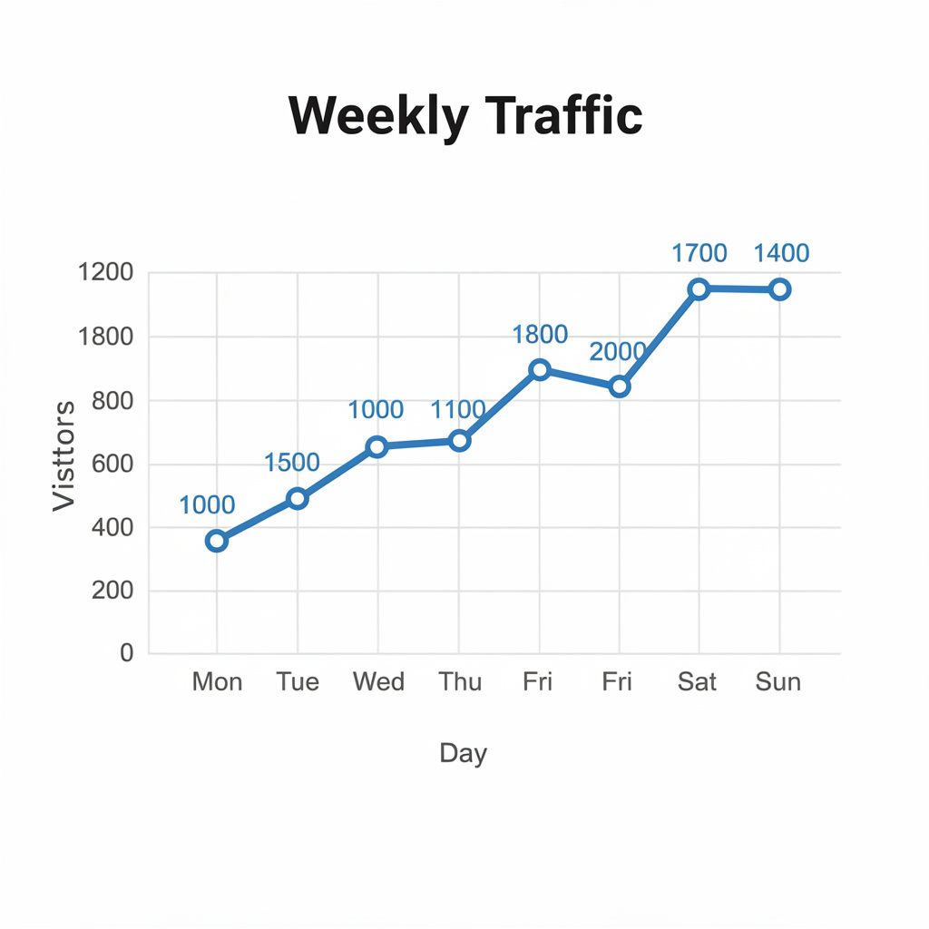 A simple line graph showing daily website visitors over one 