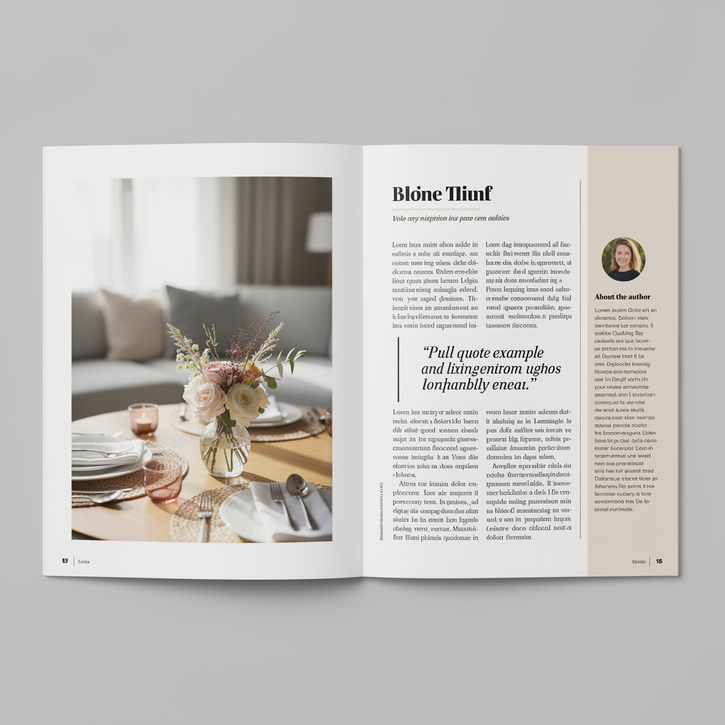 A magazine double-page spread with a left page containing a 