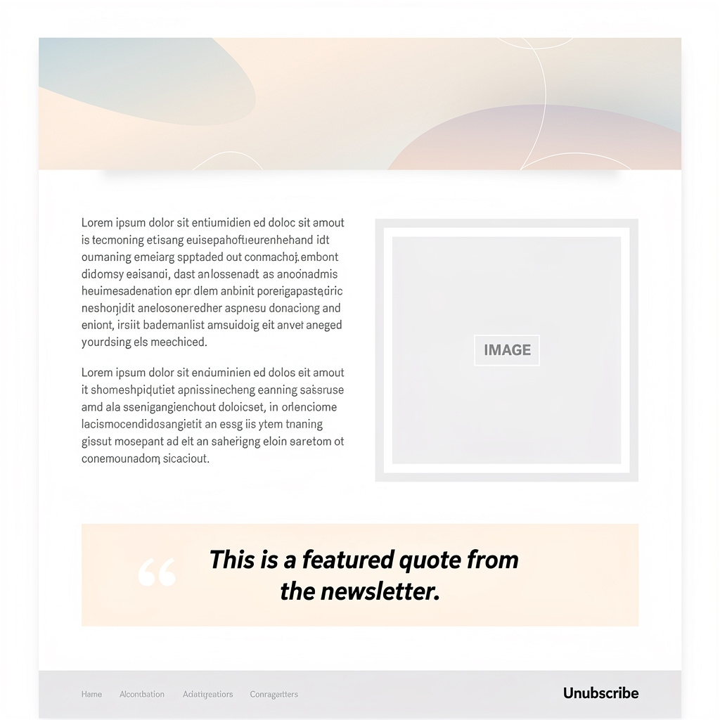A newsletter layout with a banner image header, a two-column