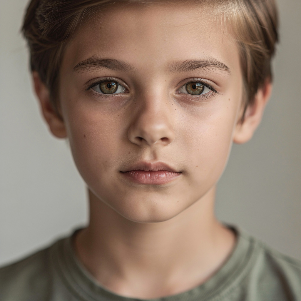 A headshot of a teenager with a relaxed, neutral face