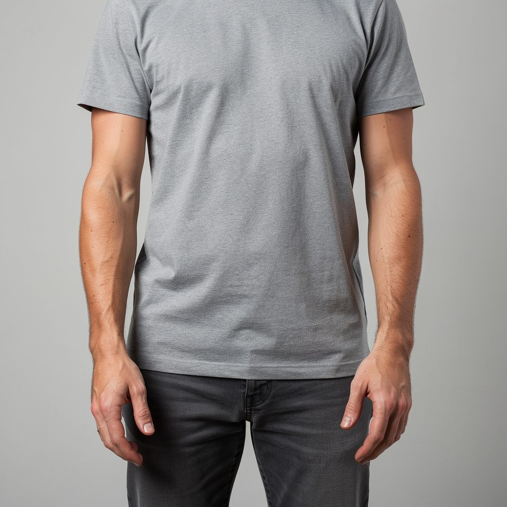 A person standing with both hands visible at their sides, fi